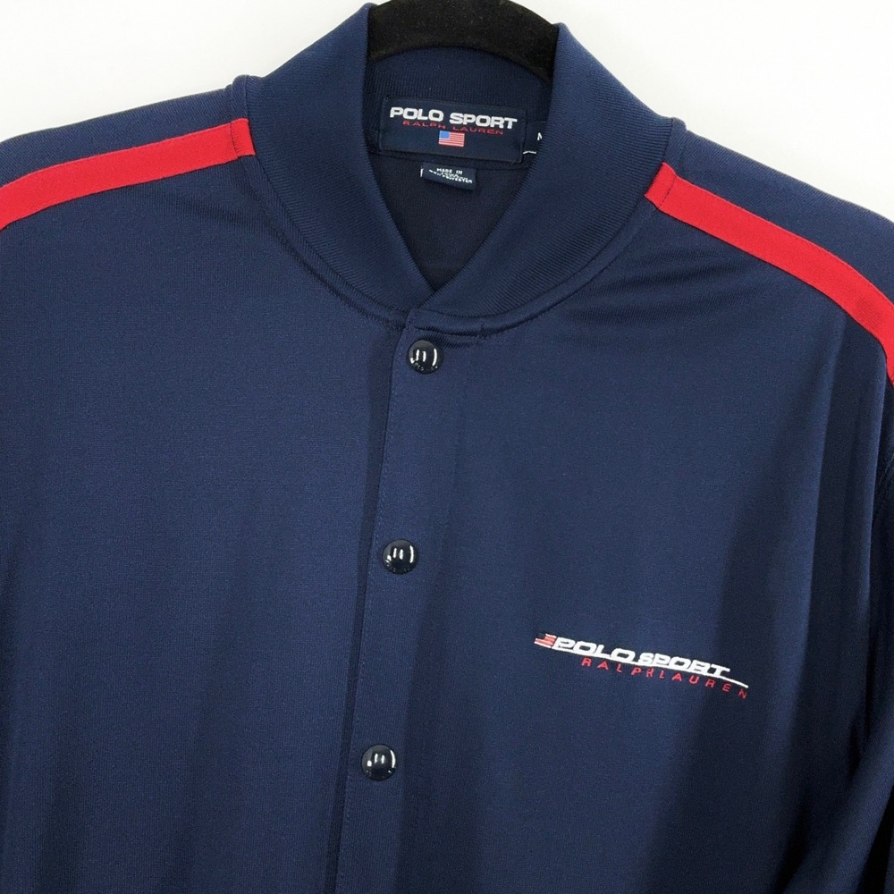 Vintage Y2K Polo Sport Ralph Lauren Men's Medium Track Jacket Blue Red Stripe